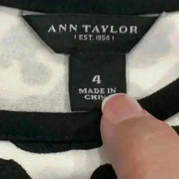 Ann Taylor dress sz 4 Animal Print Black White 3/4 Sleeve Back Zip Business - Picture 4 of 5